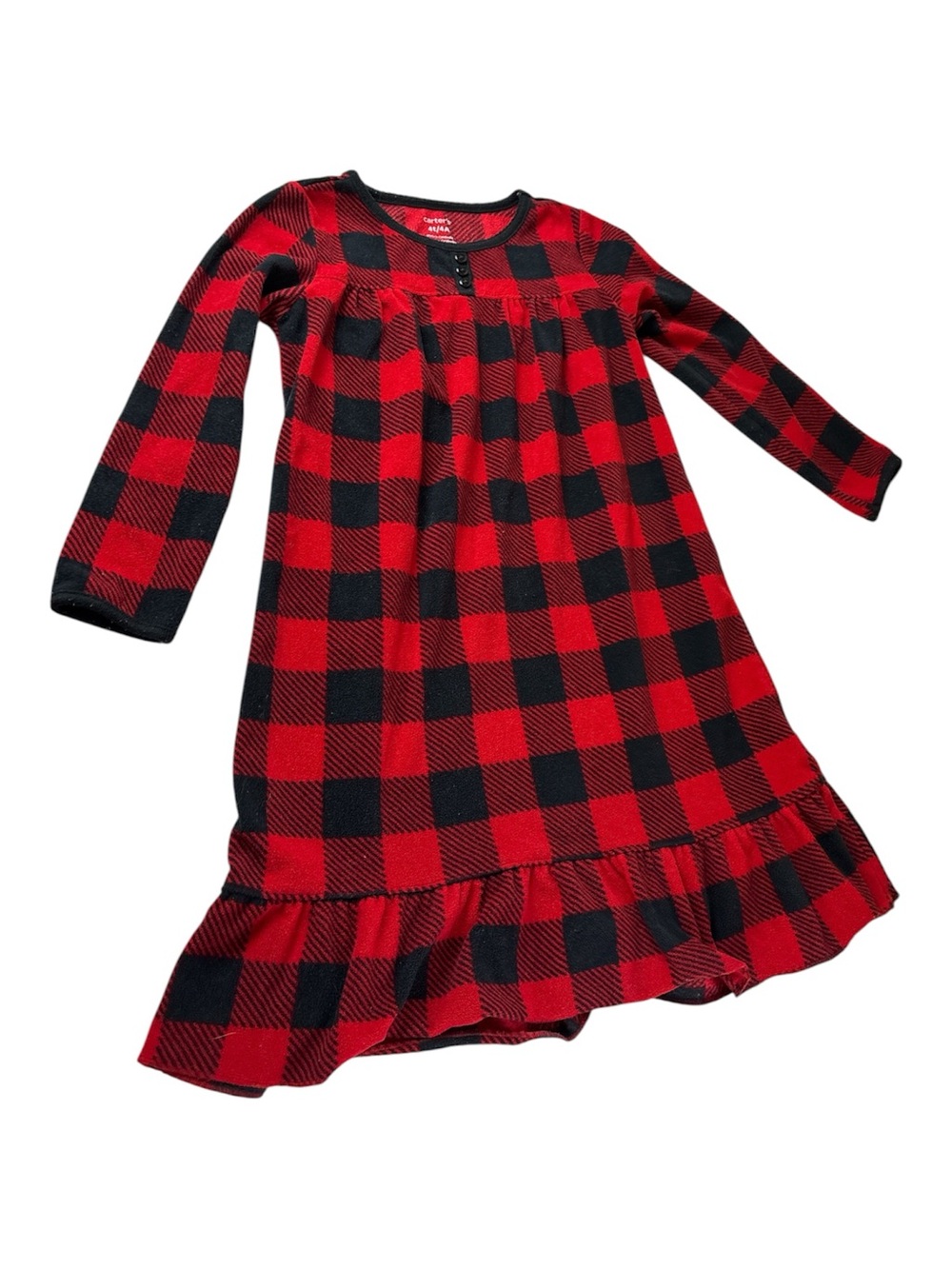 Carter's Red and Black Buffalo Plaid Nightgown with Ruffle Hem